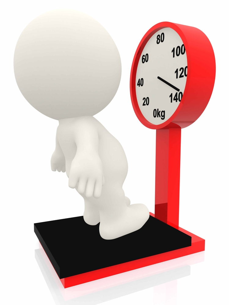 3D cartoon man with overweight on a scale3 - isolated-1